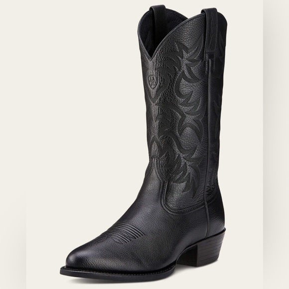 Ariat Leather Heritage R Toe Western Boot in Black Deertan main image 4